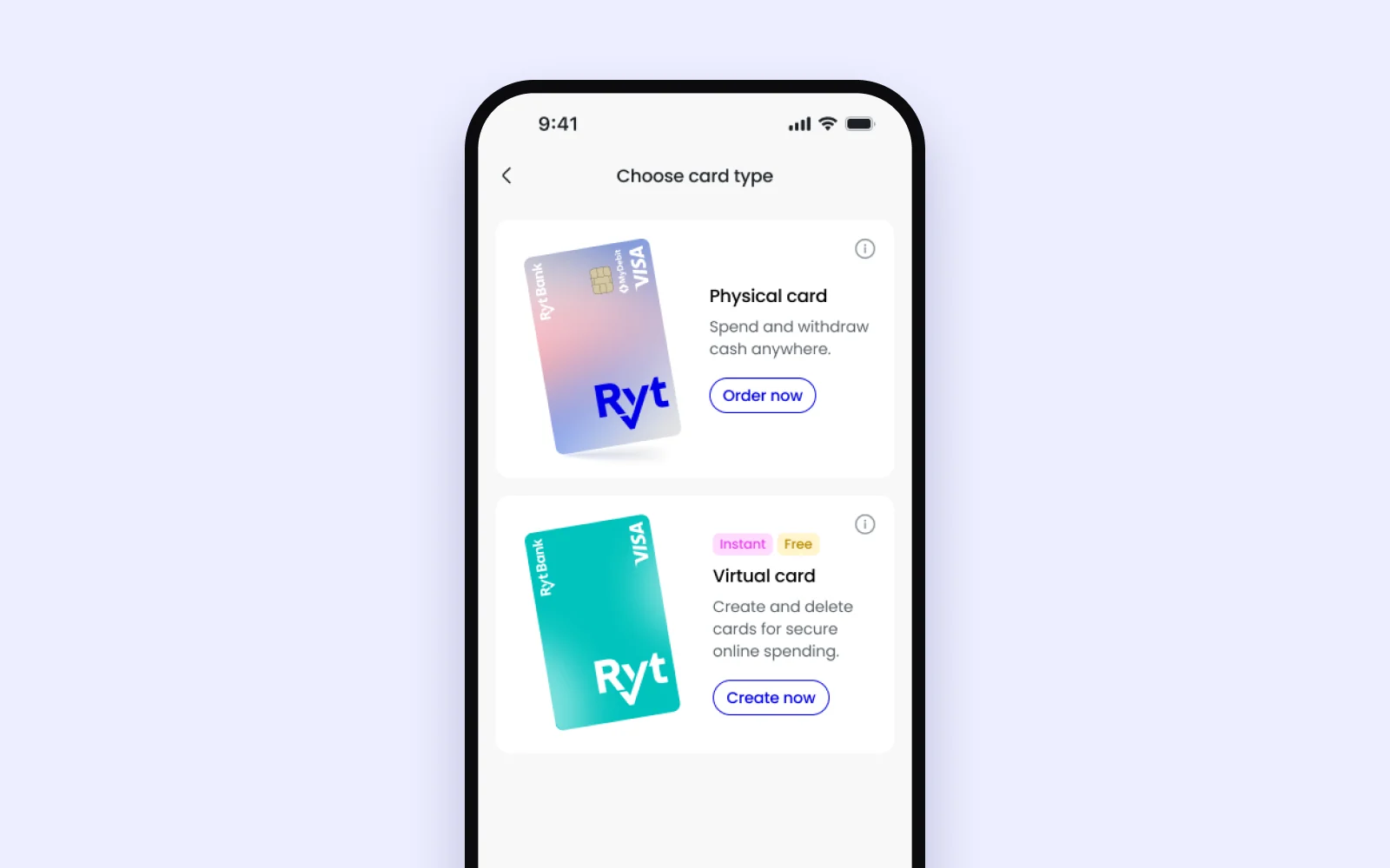 Choosing between a virtual and a physical Ryt card