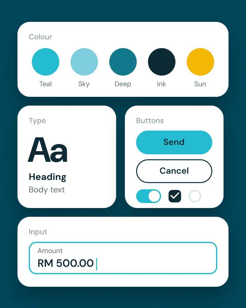BigPay design system colours, type, buttons and input