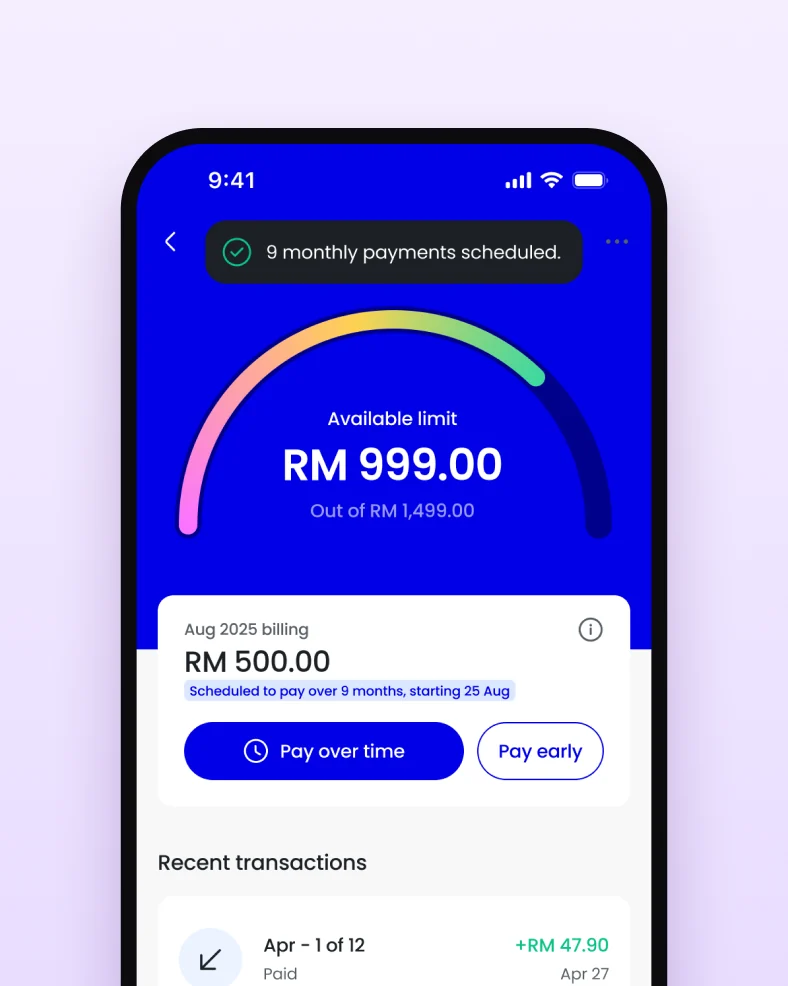 Ryt Credit dashboard with the available-limit gauge and this month’s bill