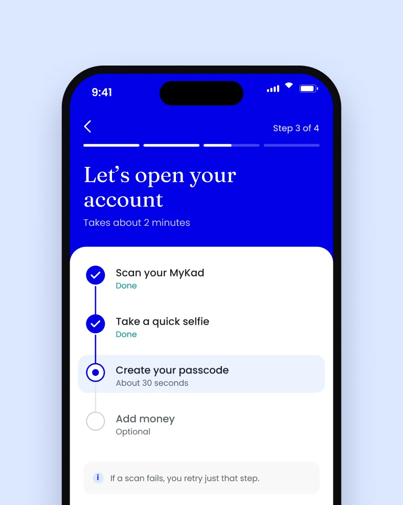 Ryt account opening screen with the onboarding steps